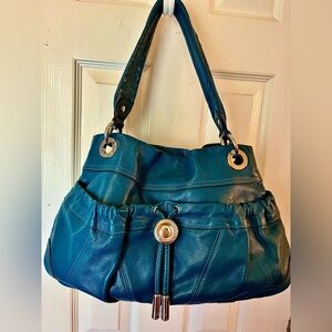 NWOT B Makowsky Hobo 100%  Genuine Leather Shoulder Bag. Teal and Silver